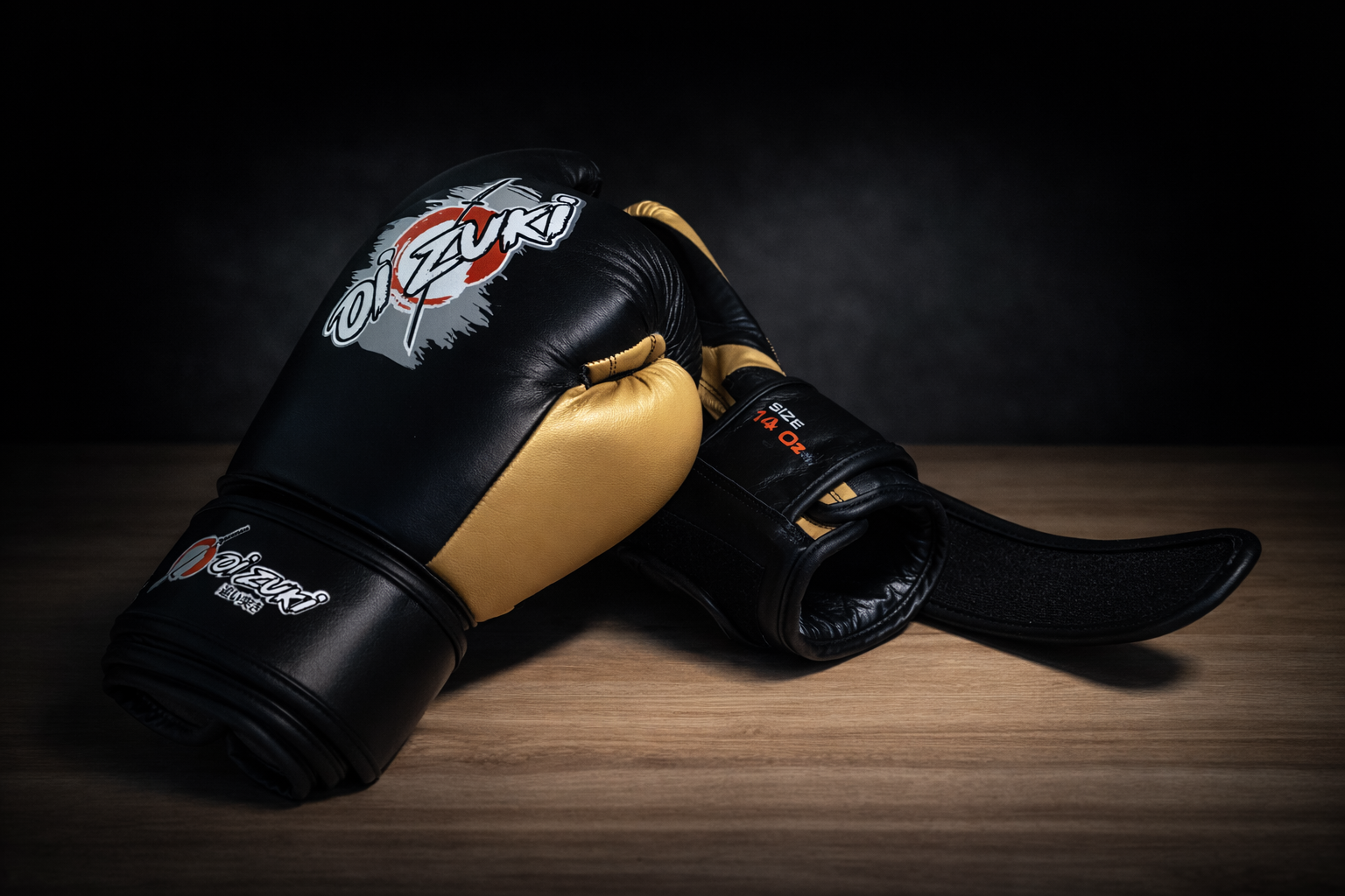 Oi Zuki Shinoki Stealth Series 14 OZ Black & Golden Genuine Leather Boxing Glove