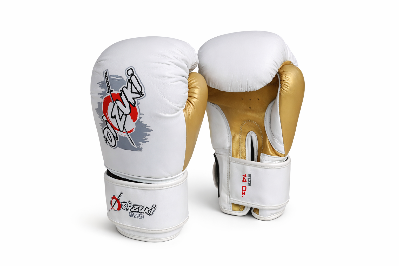 Oi Zuki Shinoki Stealth Series 14 OZ White & Golden Genuine Leather Boxing Glove