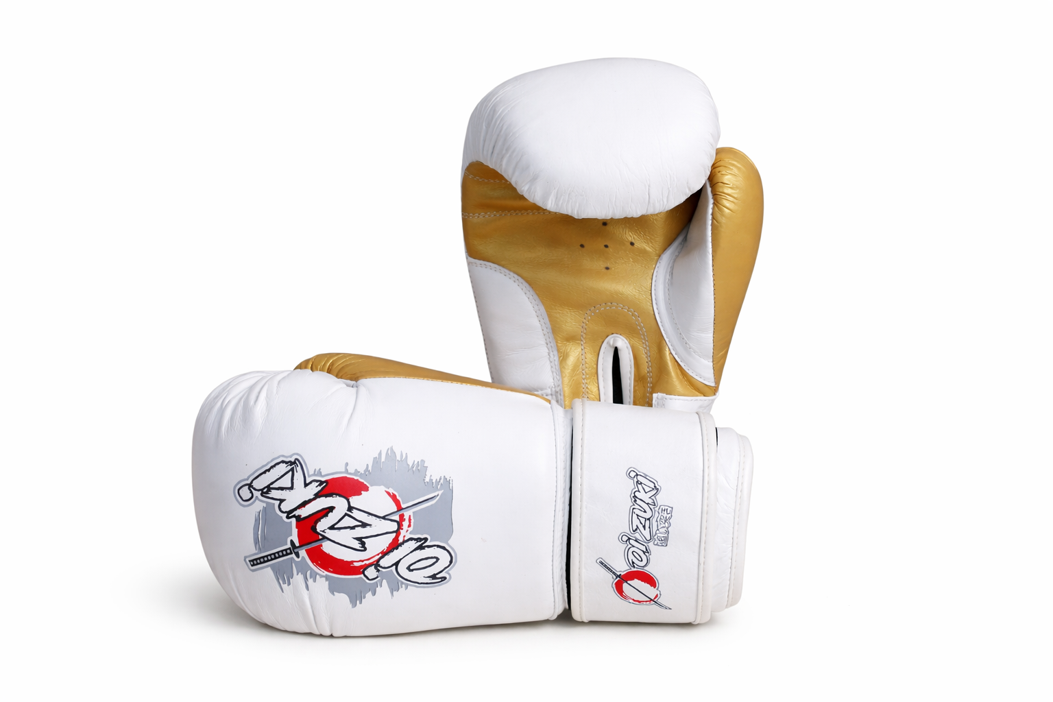 Oi Zuki Shinoki Stealth Series 14 OZ White & Golden Genuine Leather Boxing Glove