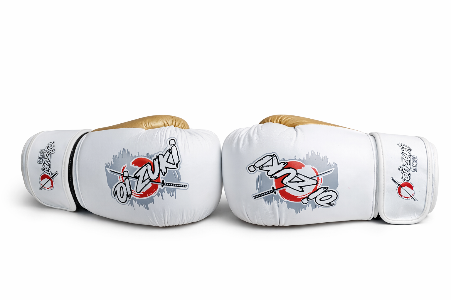 Oi Zuki Shinoki Stealth Series 14 OZ White & Golden Genuine Leather Boxing Glove