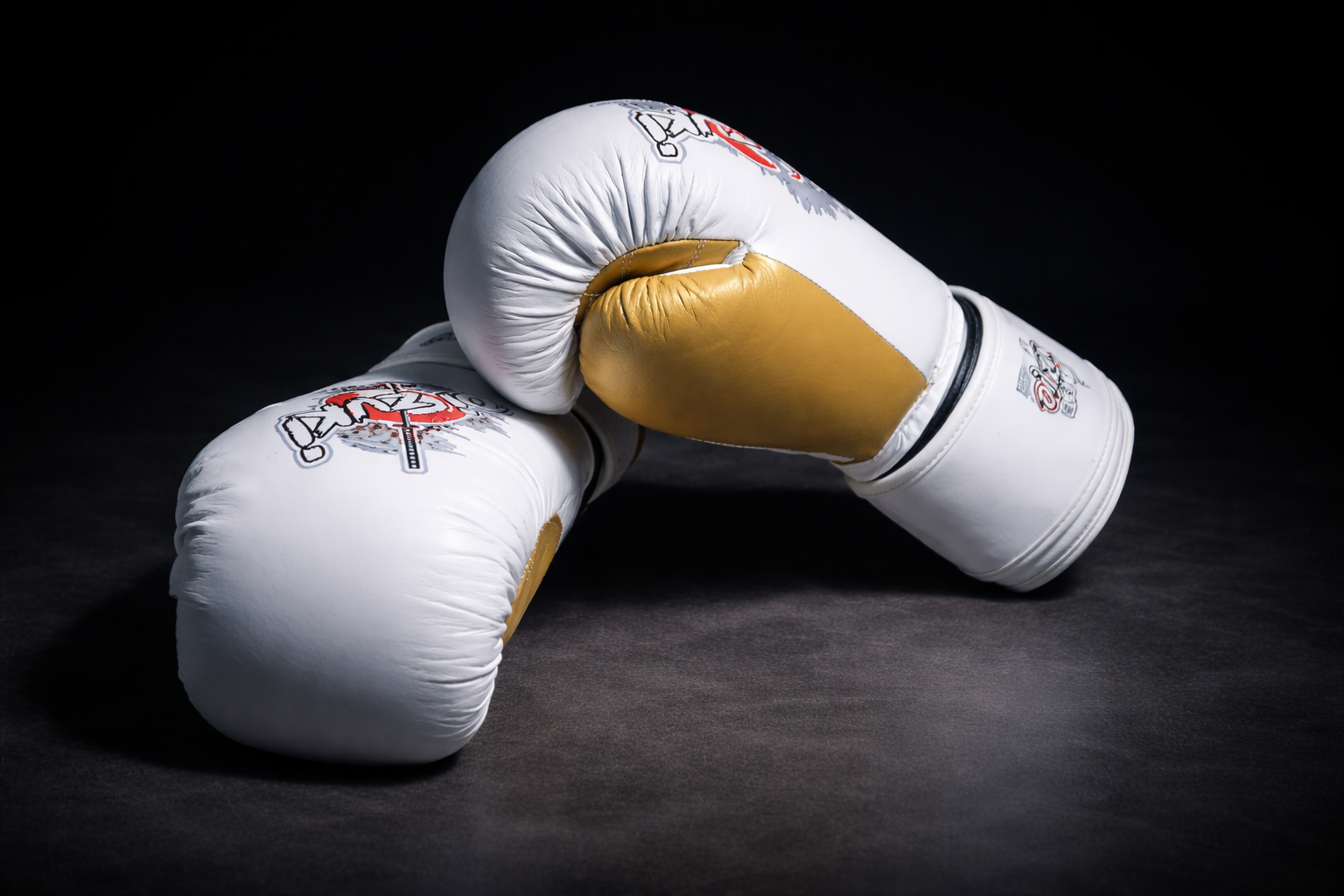 Oi Zuki Shinoki Stealth Series 14 OZ White & Golden Genuine Leather Boxing Glove