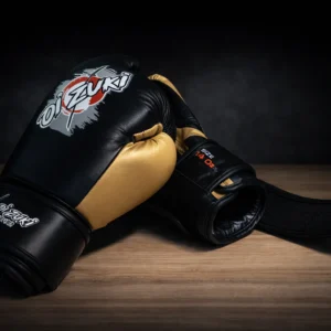 Oi Zuki Shinoki Stealth Series 14 OZ Black & Golden Genuine Leather Boxing Glove