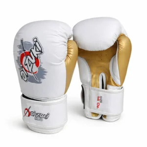 Oi Zuki Shinoki Stealth Series 14 OZ White & Golden Genuine Leather Boxing Glove